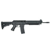 Sig 556 AEG - Magazine Capacity : 400 BB's Overall Length : 36.6 In. Hop Up : Adjustable Fire Mode : Semi / Full Auto / Safety Muzzle Velocity : 370-390 fps Effective Range : 200 Ft.  - Full Metal Construction  - Steel Gears & Metal Gearbox  - One Piece Metal Outer Barrel  - Retractable Composite Stock  - Composite Grip & Handguard
