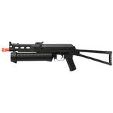 CYMA PP-19 BIZON AEG - MATERIAL: FULL METAL GEARBOX: VER.3 COLOR: BLACK LENGTH: 29.0 IN. / 19.25 IN. (FOLDED STOCK) WEIGHT: 6.10 LB. MODES: SAFETY, SEMI-AUTO & FULL-AUTO SPEED: 400 - 410 FPS (w/0.20g BBs) MAGAZINE CAPACITY: 170 RD. MID-CAP