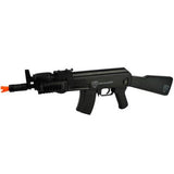 Rifle Airsoft AKU 47 Red Jacket AEG - Gearbox: ABS Plastic Ver. III Velocity: 300 FPS Range: 100 Ft Fire Selections: Full Auto / Semi Auto / Safe Build Material: Polymer 1:1 Scale Airsoft Replica Fully Licensed 20mm Picatinny Rail Full Tactical Stock w/ Stippling AK Stippled Slim Pistol Grip Metal Front & Rear Sling Mounts Adjustable Front & Rear Leaf Iron Sights Fixed Hop-Up 170 Round Hi-Cap Magazine