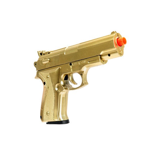 UKARMS Spring Powered Mini Pistol (Gold or Black)-       Manufactured by UKARMS     Polymer Construction     Colors: Gold or Black     The Push Button Release Magazine Holds 8-10 6mm BB's