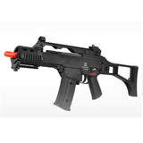 EF H&K G36C Elite Airsoft AEG Rifle - Full metal electric automatic Version 3 gearbox - Mechanical electric system - Nylon fiber receiver, handguard, stock - Ambidextrous fire selector switch - Foldable rear stock w/ rubberized buttpad - Adjustable front and rear sights - Tri-rail handguard - Carry handle with optics rail - Front and rear sling mounts - Unique serial numbering - G36C high capacity magazine