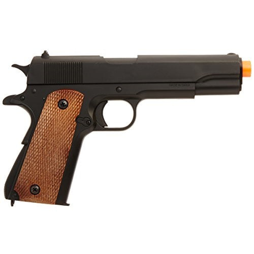 Spring 1911 Pistol -       Shooting Velocity: 255 FPS w/ .12gram BBs     Spring Powered     Polymer Body with some metal internals     Realistic Look and Feel (9.5 inches long )     Magazine Capacity: 20 Rounds