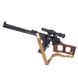 VSS Vintorez Airsoft AEG Sniper Rifle -      Full Metal Constructed Ultimate AEG     Realistic Metal Receiver with Side Rail System     Real Wood Furniture     CNC One Piece Aluminum Integrated Outer Barrel with Front and Rear Sights     Realistic Functional Fire Mode Selector and Steel Safety Lever     Realistic Functional Front and Rear Disassembly Button     Steel Rear Sling Swivel and Receiver Top Cover